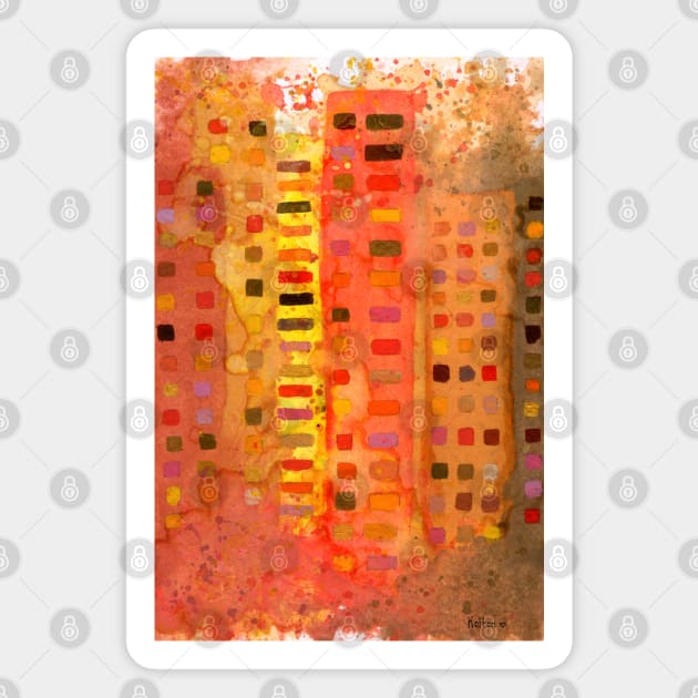 Brown Orange Yellow City - watercolor splashes and acrylic details, painting Magnet by natashakolton